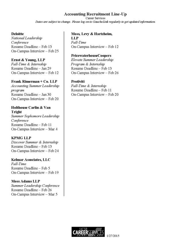 Winter 2015 OCI Accounting lineup